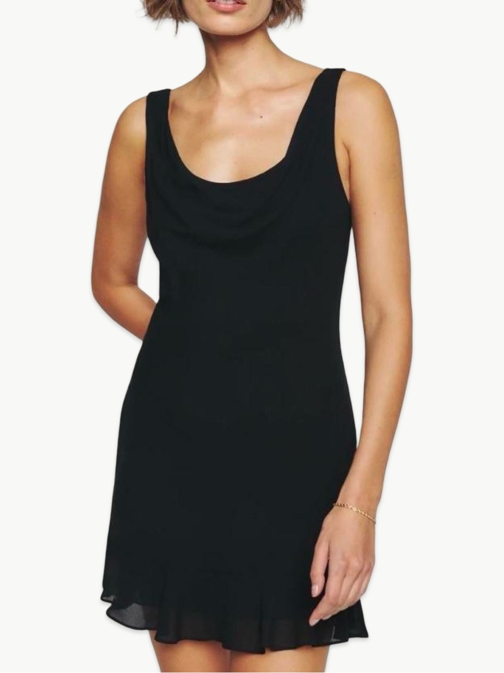 Reformation Rudie Mini Dress Size 6 Black Cowl Neck Shift NWT Minimalist